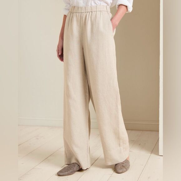 NEW Eileen Fisher 100% Organic Linen Wide Leg Pants in White Full Length 1X - Picture 3 of 11